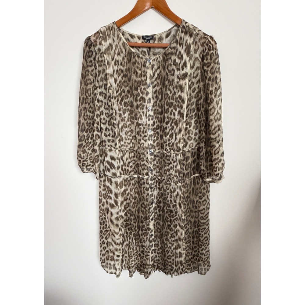 Talbots Collection 1947 Leopard‎ Print Silk Midi Dress Womens 16 NWT